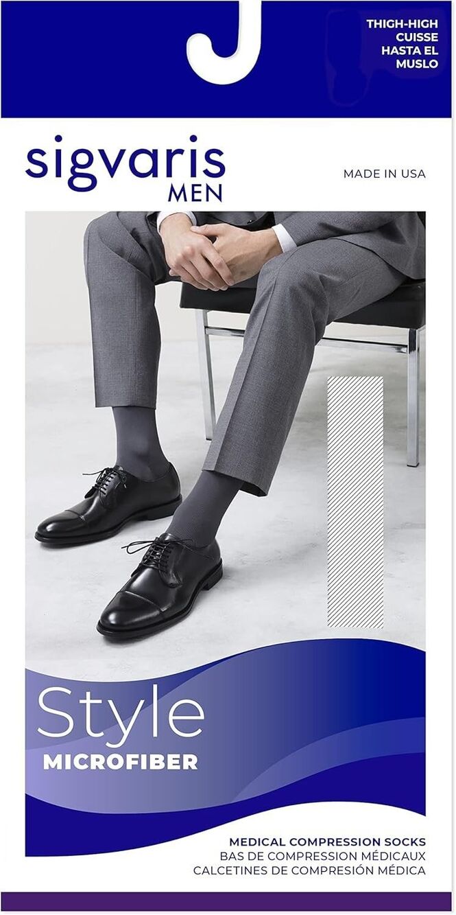 SIGVARIS Men’s Style Microfiber 820 Closed Toe Thigh-Highs 30-40mm - Black